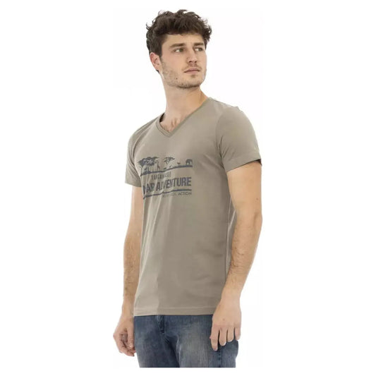Trussardi Action Elegant V-Neck Tee with Chic Front Print brown-cotton-t-shirt-7