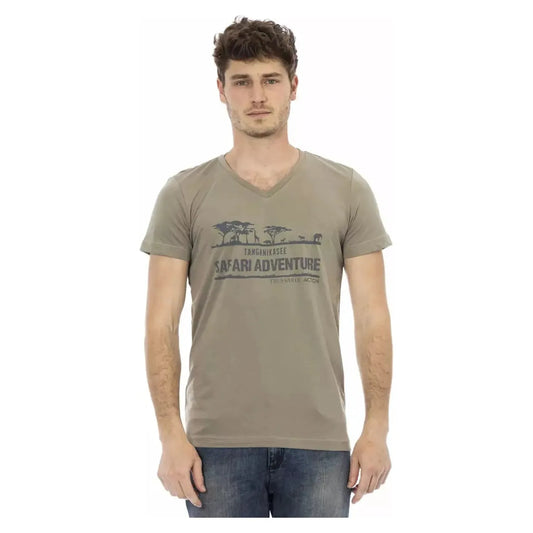 Trussardi Action Elegant V-Neck Tee with Chic Front Print brown-cotton-t-shirt-7