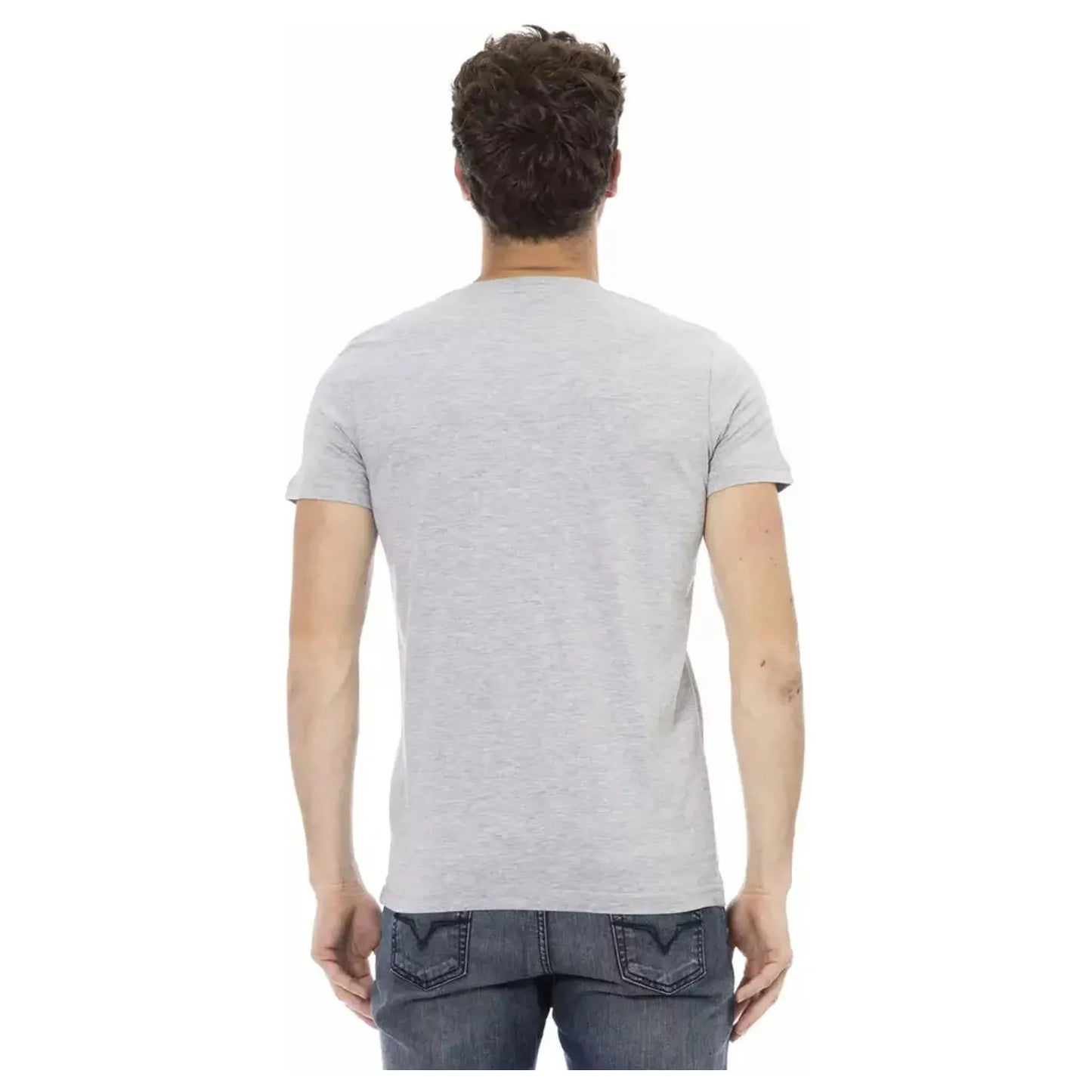 Trussardi Action Chic V-Neck Tee with Front Print in Gray gray-cotton-t-shirt-76