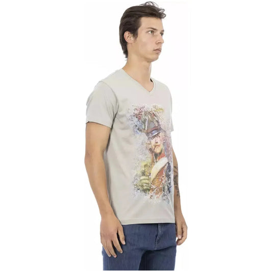 Trussardi Action Elegant V-Neck Tee with Exclusive Front Print gray-cotton-t-shirt-56