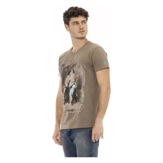 Trussardi Action Vibrant V-Neck Luxury Tee with Chic Print brown-cotton-t-shirt