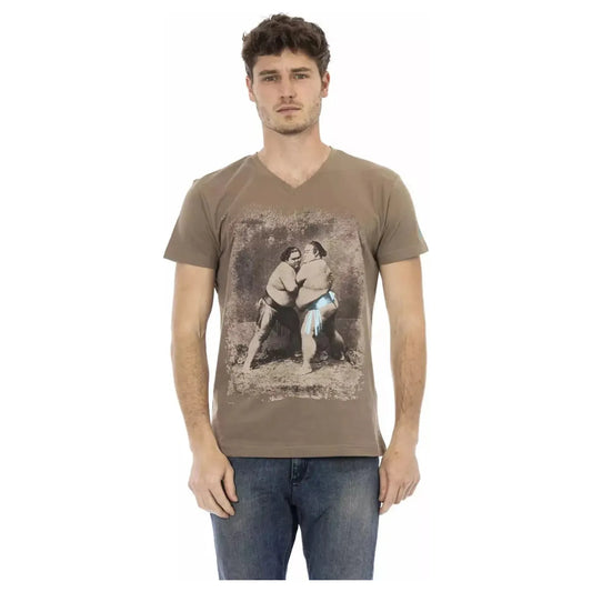 Trussardi Action Vibrant V-Neck Luxury Tee with Chic Print brown-cotton-t-shirt