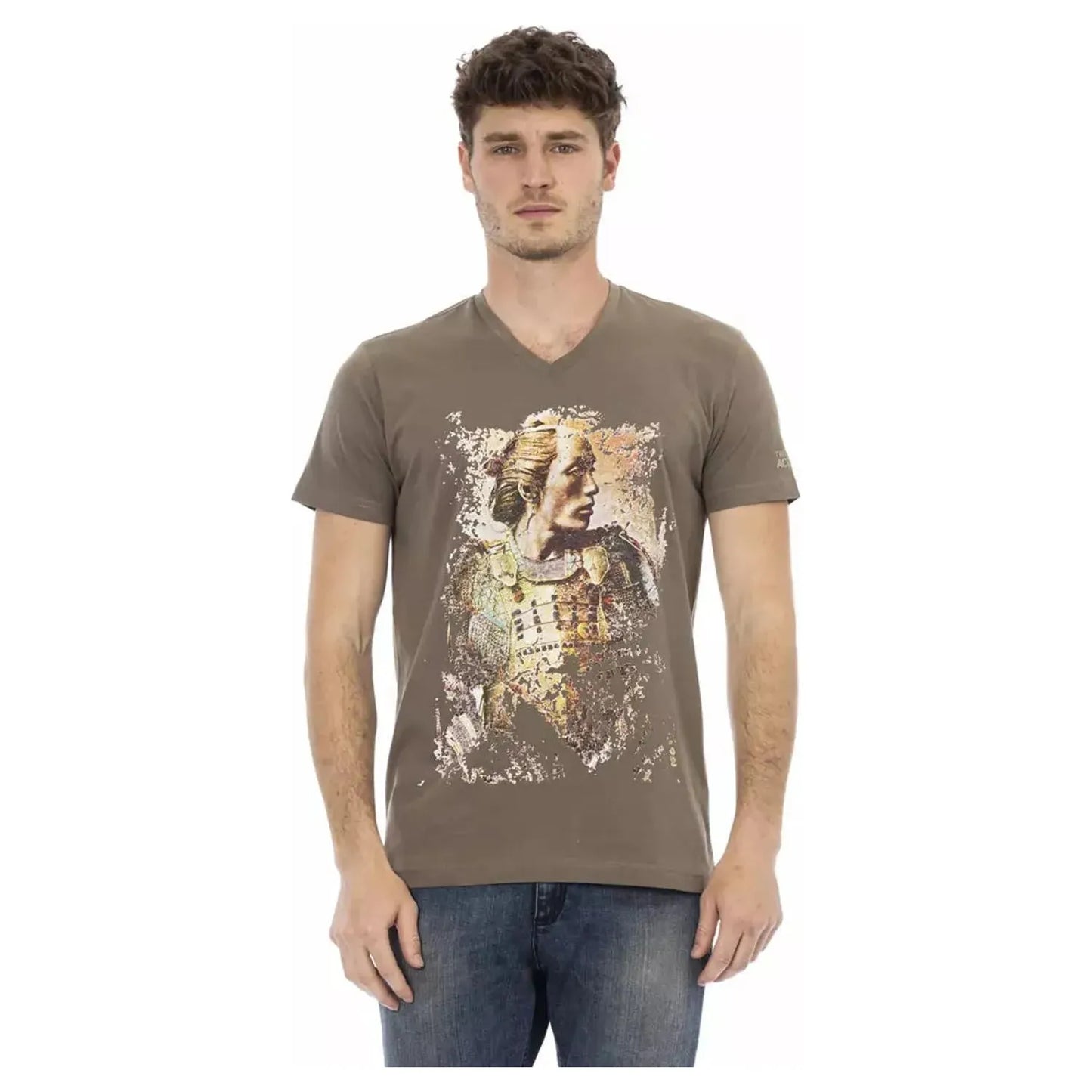 Trussardi Action Elegant V-Neck Tee with Chic Front Print brown-cotton-t-shirt-9