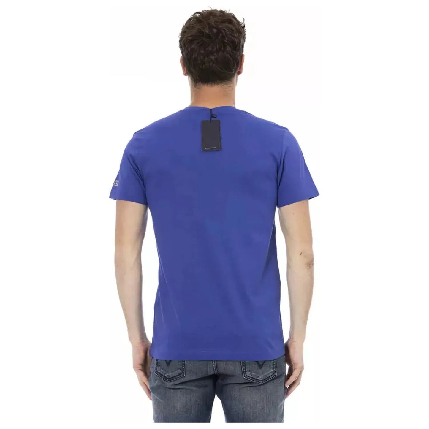 Trussardi Action Elegant V-Neck Tee with Chic Front Print blue-cotton-t-shirt-17