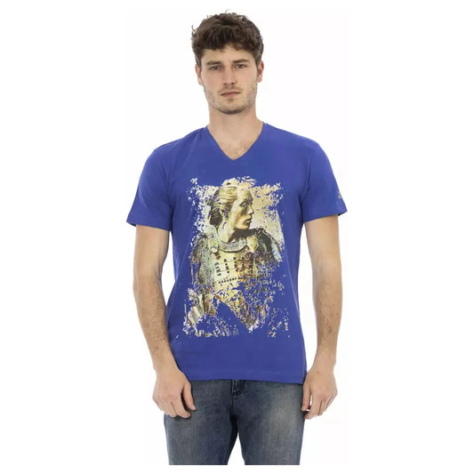 Trussardi Action Elegant V-Neck Tee with Chic Front Print blue-cotton-t-shirt-17