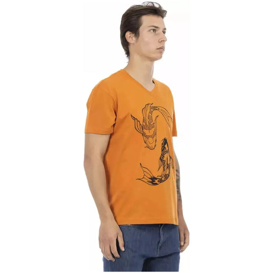 Trussardi Action Vibrant Orange V-Neck Tee with Elegant Print orange-cotton-t-shirt-1 product-22839-516875505-26-da5e68d6-258.webp