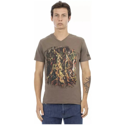 Trussardi Action Chic V-Neck Short Sleeve Tee in Brown Hue brown-cotton-t-shirt-10