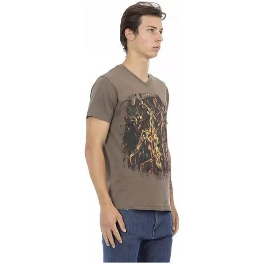 Trussardi Action Chic V-Neck Short Sleeve Tee in Brown Hue brown-cotton-t-shirt-10