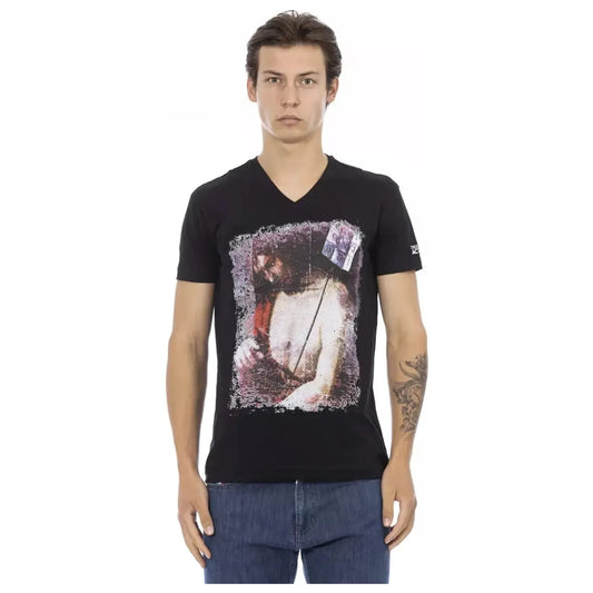 Trussardi Action Sleek V-Neck Tee with Edgy Front Print black-cotton-t-shirt-45
