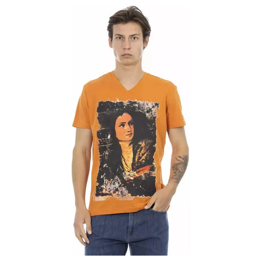 Trussardi Action Vibrant Orange V-Neck Tee with Sleek Print orange-cotton-t-shirt-22
