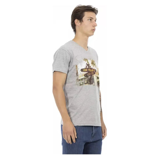 Trussardi Action Essential V-Neck Tee with Graphic Charm gray-cotton-t-shirt-54