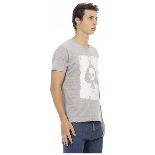 Trussardi Action Elegant V-Neck Tee With Chic Front Print gray-cotton-t-shirt-51