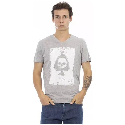 Trussardi Action Elegant V-Neck Tee With Chic Front Print gray-cotton-t-shirt-51