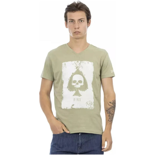 Trussardi Action Vibrant Green V-Neck Tee with Front Print green-cotton-t-shirt-51