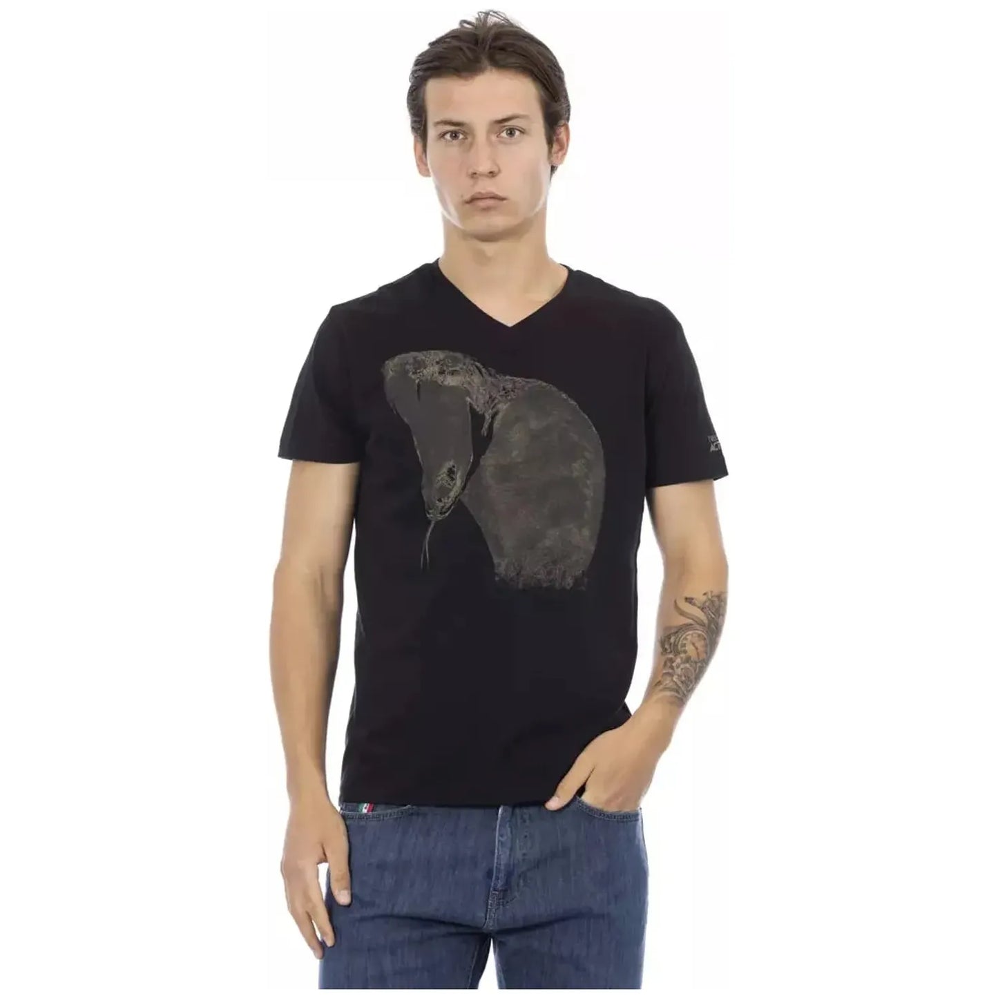 Trussardi Action V-Neck Black Tee with Chic Front Print black-cotton-t-shirt-41