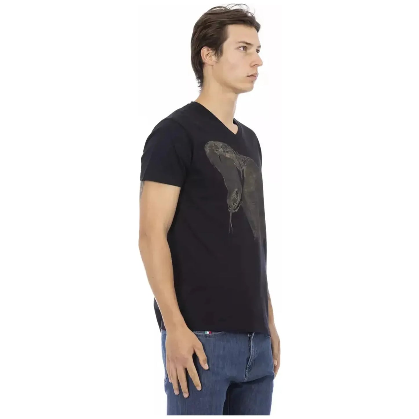 Trussardi Action V-Neck Black Tee with Chic Front Print black-cotton-t-shirt-41