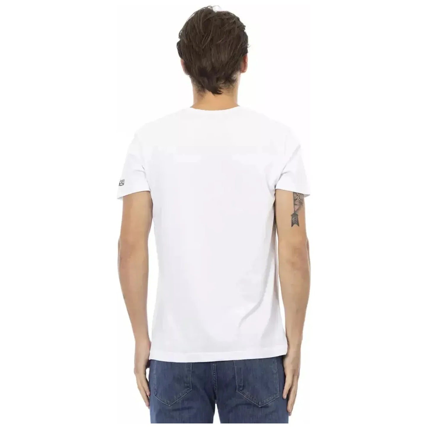 Trussardi Action Elegant White V-Neck Tee with Sleek Print white-cotton-t-shirt-79