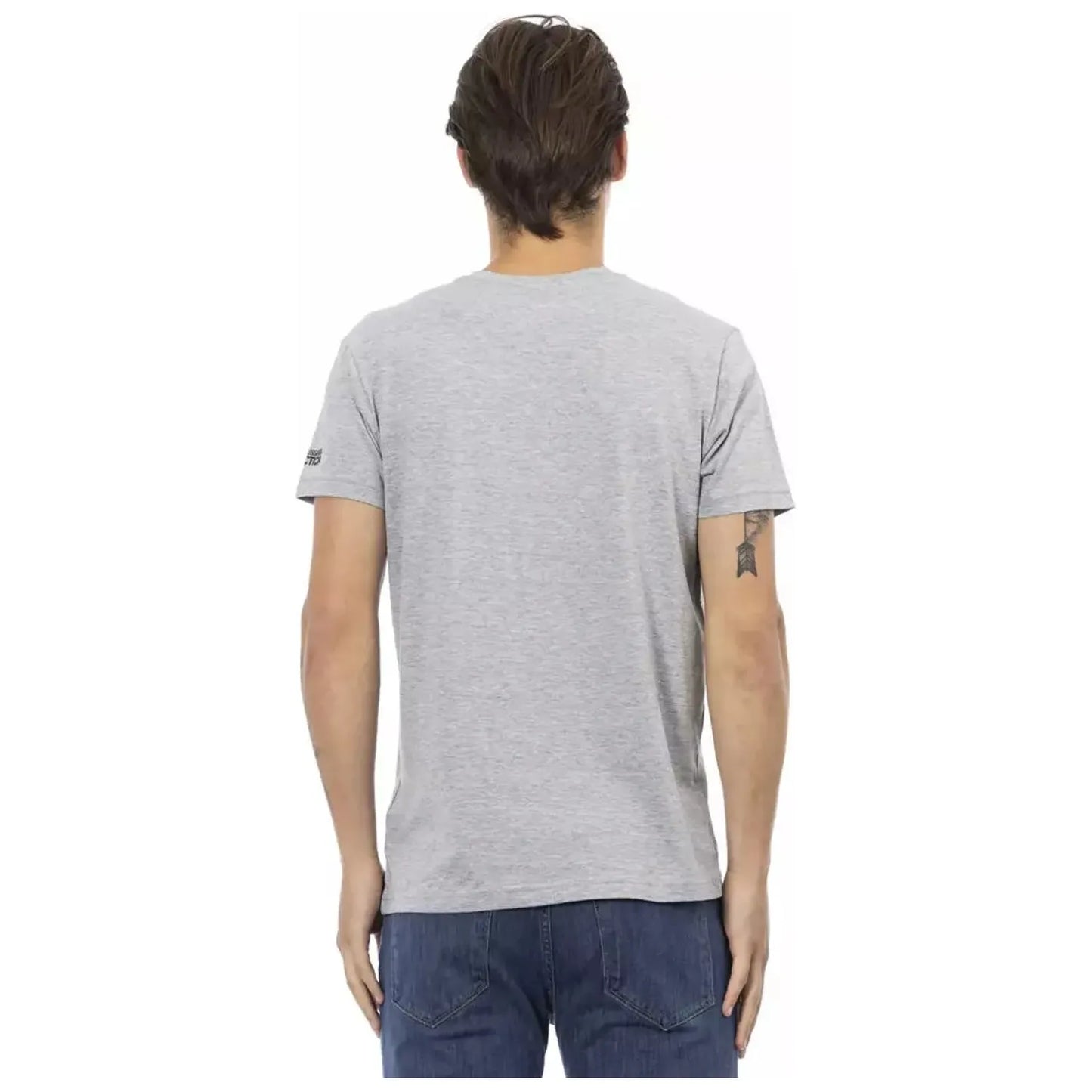 Trussardi Action V-Neck Front Print Short Sleeve Tee - Elegant Gray gray-cotton-t-shirt-8