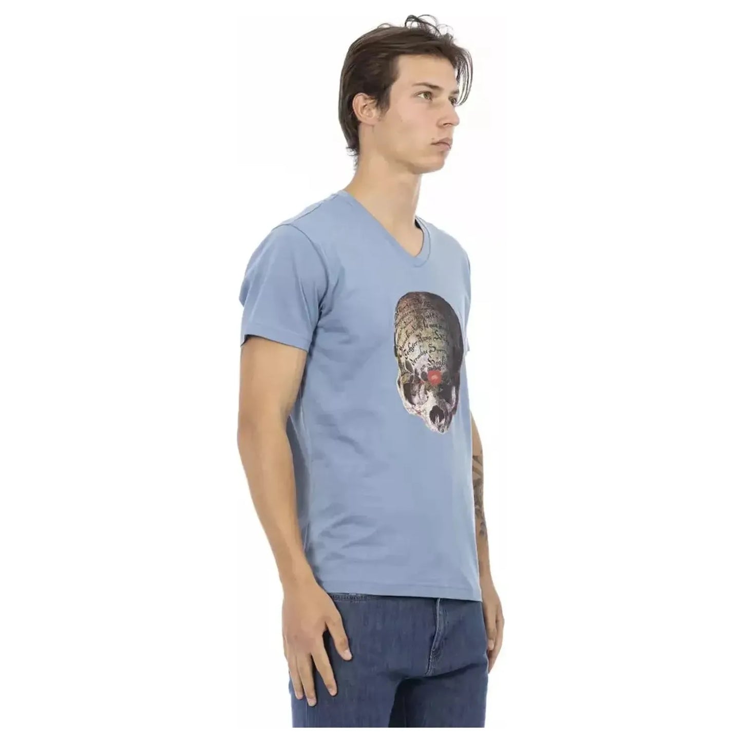 Trussardi Action Chic Light Blue V-Neck Tee with Front Print light-blue-cotton-t-shirt-7