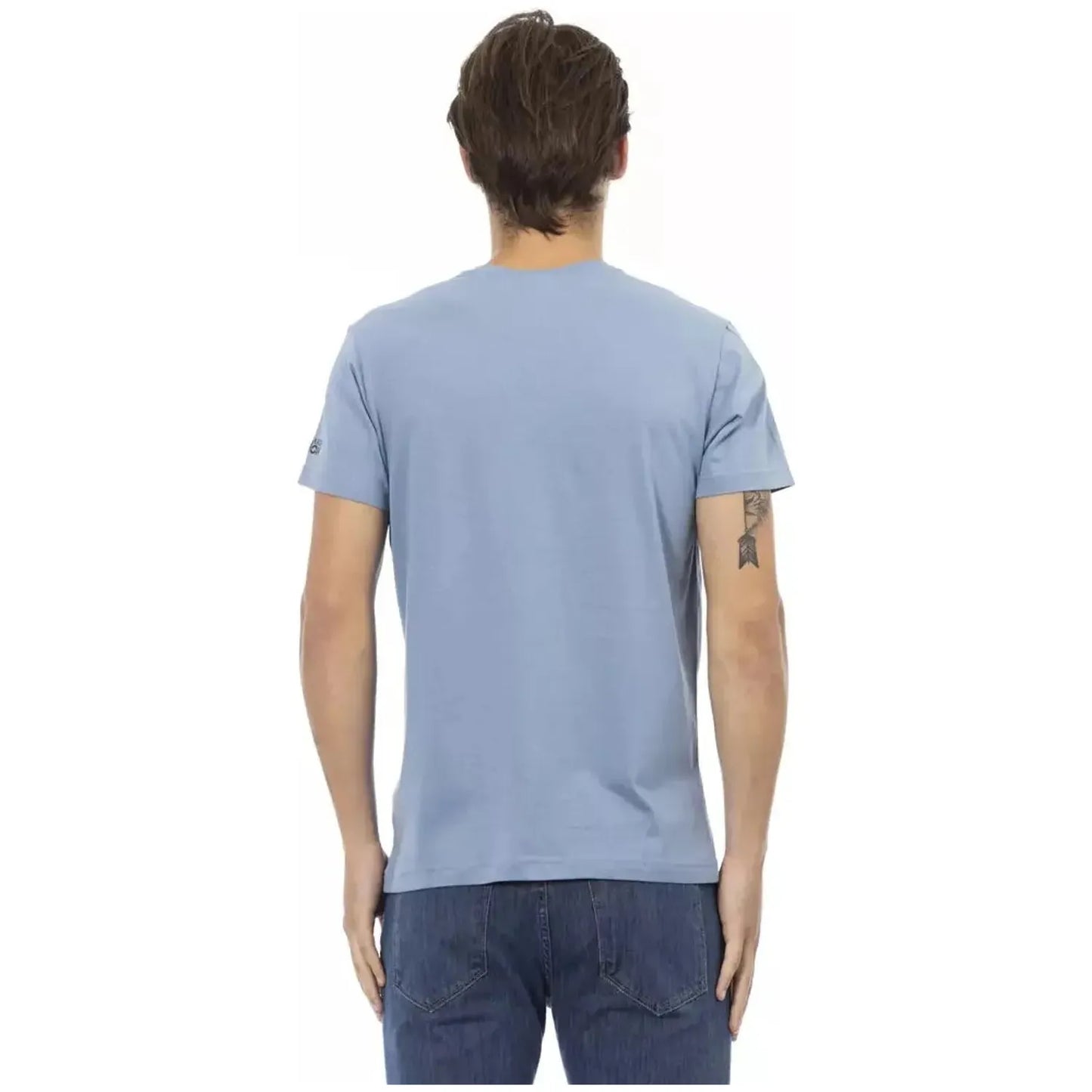 Trussardi Action Chic Light Blue V-Neck Tee with Front Print light-blue-cotton-t-shirt-7