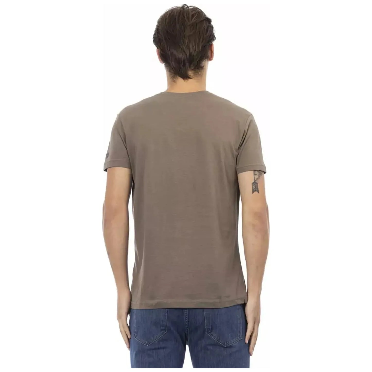Trussardi Action Elevated Casual Brown V-Neck Tee brown-cotton-t-shirt-8