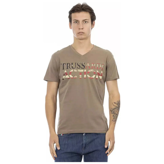 Trussardi Action Sleek V-Neck Tee with Artistic Front Print brown-cotton-t-shirt-3