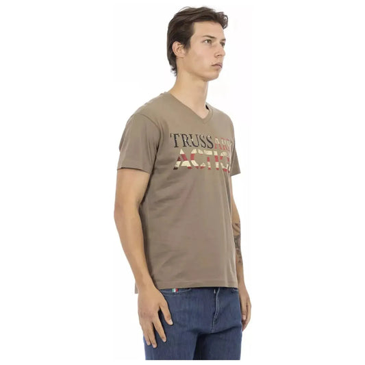 Trussardi Action Sleek V-Neck Tee with Artistic Front Print brown-cotton-t-shirt-3