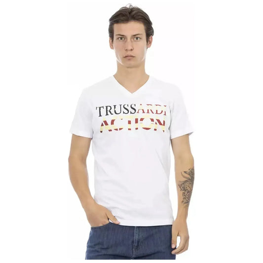 Trussardi Action Elegant V-Neck Tee with Chic Front Print white-cotton-t-shirt-76