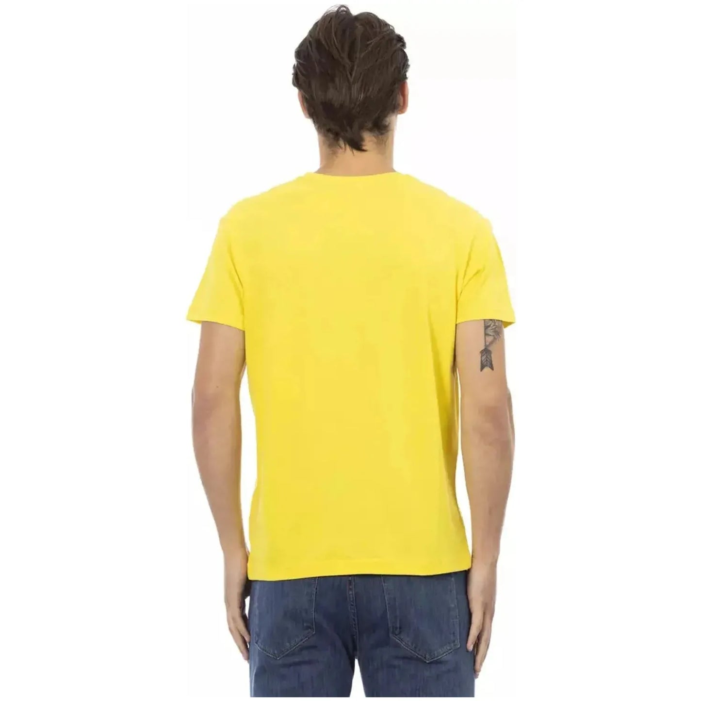 Trussardi Action Vibrant Yellow V-Neck Tee with Chest Print yellow-cotton-t-shirt-6