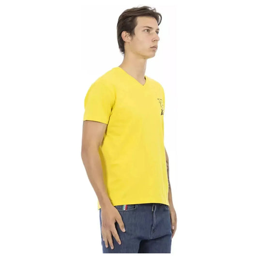 Trussardi Action Vibrant Yellow V-Neck Tee with Chest Print yellow-cotton-t-shirt-6