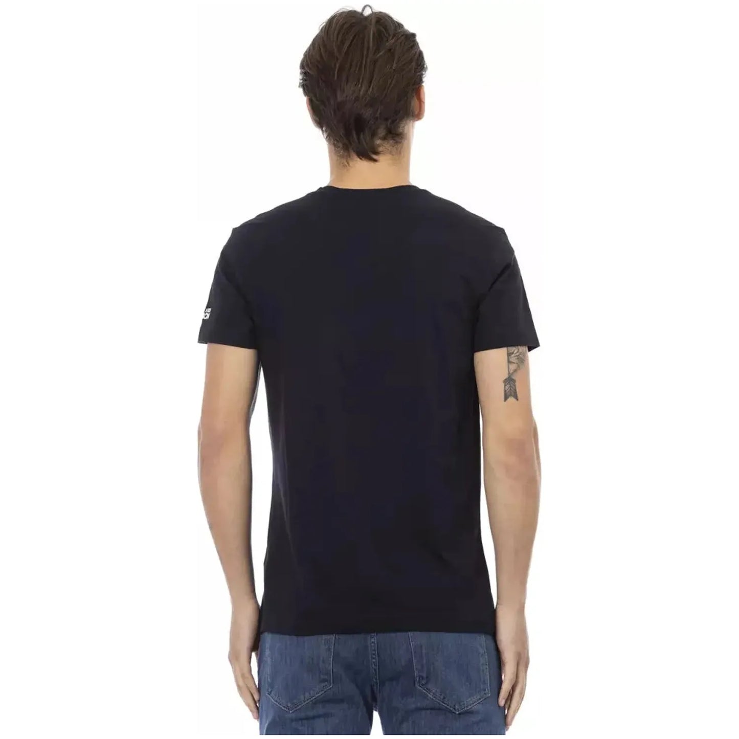 Trussardi Action Elegant V-Neck Tee with Front Print black-cotton-t-shirt-27