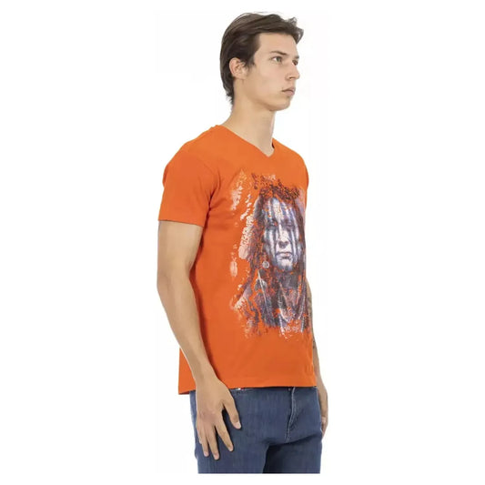 Trussardi Action Elegant V-Neck Tee with Vibrant Front Print orange-cotton-t-shirt-7