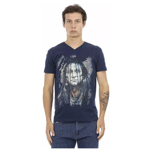 Trussardi Action Chic Blue V-Neck Tee with Bold Front Print blue-cotton-t-shirt-85