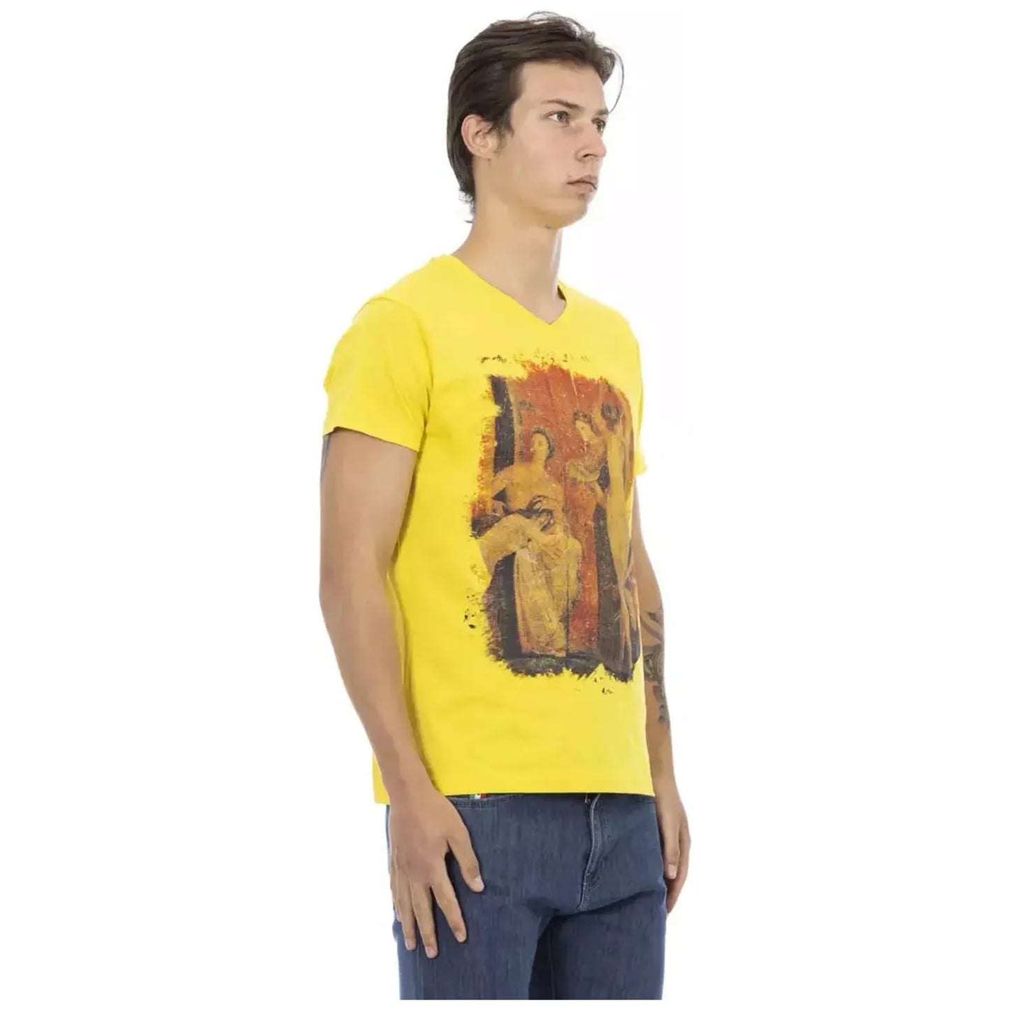 Trussardi Action Sunshine Yellow V-Neck Tee with Graphic Charm yellow-cotton-t-shirt-5