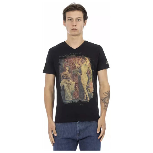 Trussardi Action Chic V-Neck Tee with Artistic Front Print black-cotton-t-shirt-30