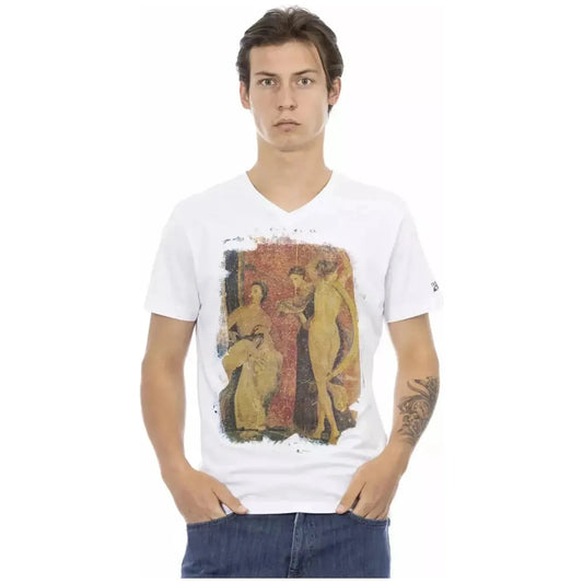 Trussardi Action Sleek V-Neck Tee with Artistic Front Print white-cotton-t-shirt-63