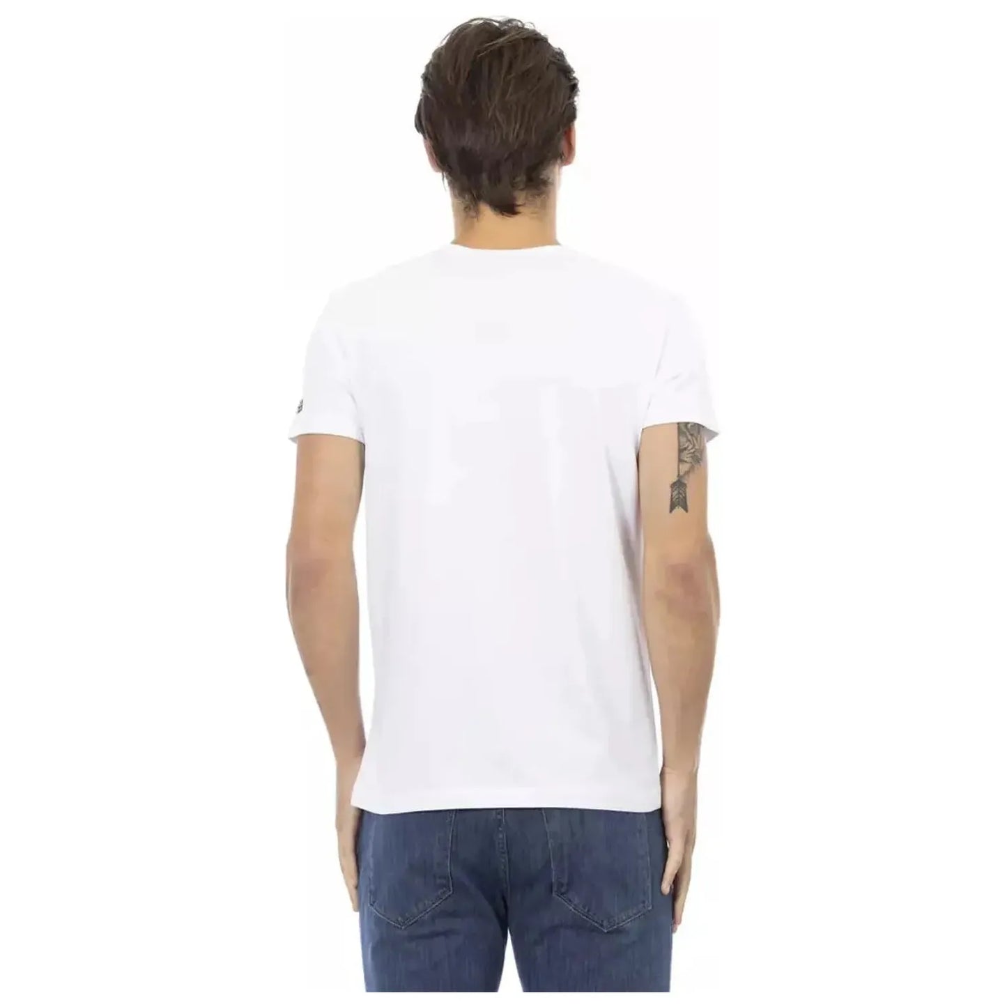 Trussardi Action Elegant V-Neck Designer Tee with Chic Front Print white-cotton-t-shirt-62