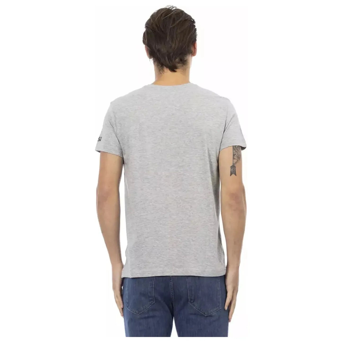 Trussardi Action Chic Gray V-Neck Tee with Stylish Front Print gray-cotton-t-shirt-72