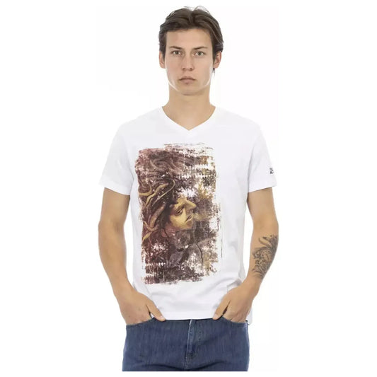 Trussardi Action Elegant V-Neck Tee with Chic Front Print white-cotton-t-shirt-61