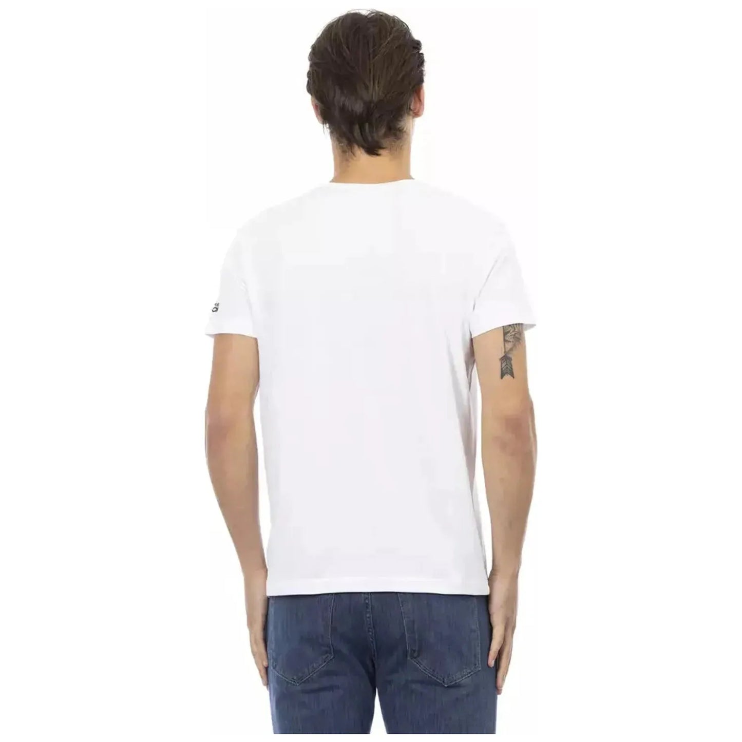 Trussardi Action Elegant V-Neck Tee with Chic Front Print white-cotton-t-shirt-61