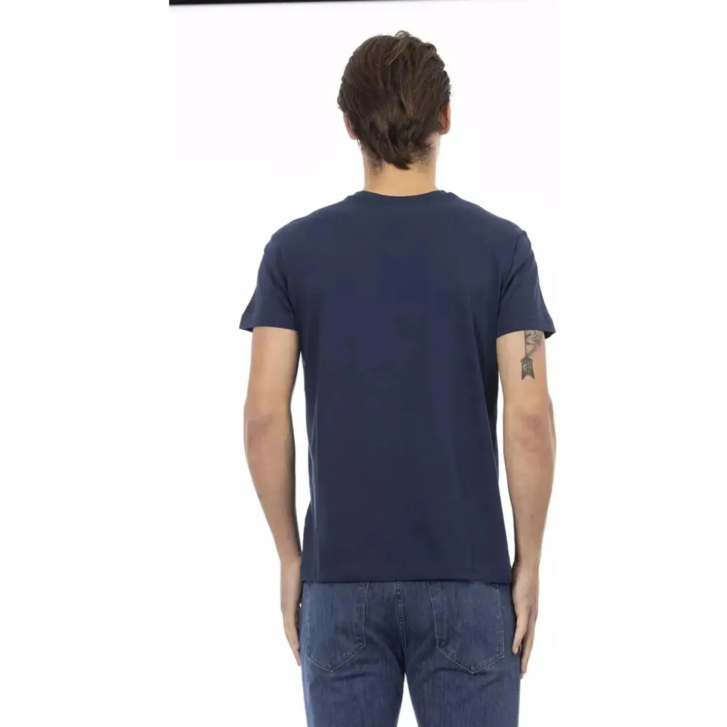 Trussardi Action V-Neck Short Sleeve Stylish Blue Tee blue-cotton-t-shirt-65