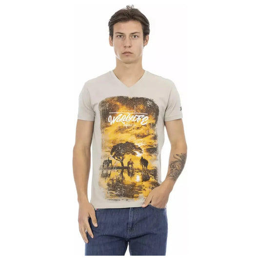 Trussardi Action Beige V-Neck Tee with Elegant Front Print beige-cotton-t-shirt-5