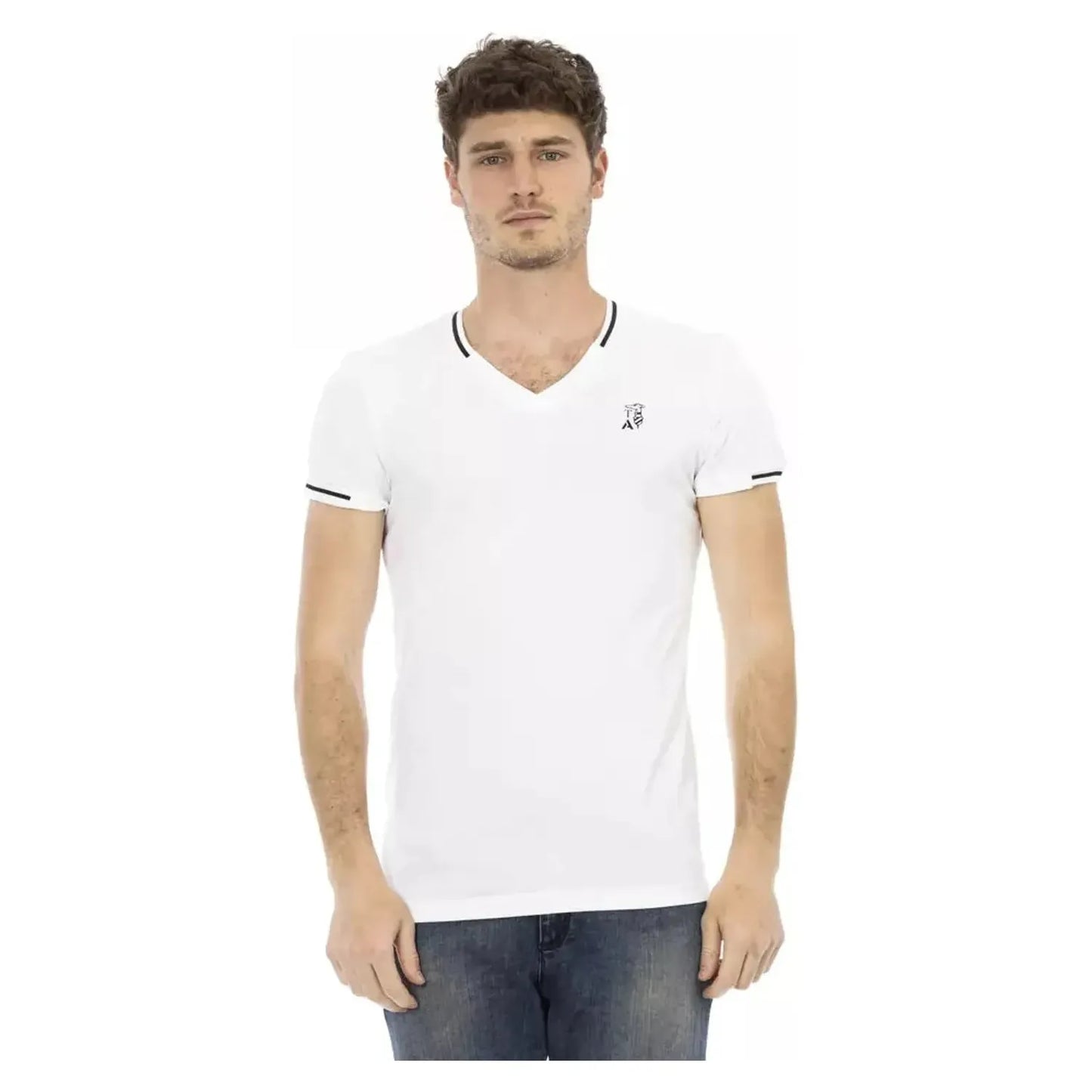 Trussardi Action Sleek V-Neck Tee with Chest Print white-cotton-t-shirt-59