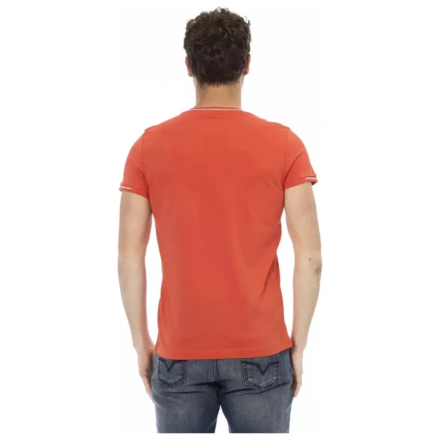 Trussardi Action Vibrant Orange V-Neck Tee with Chest Print orange-cotton-t-shirt-5