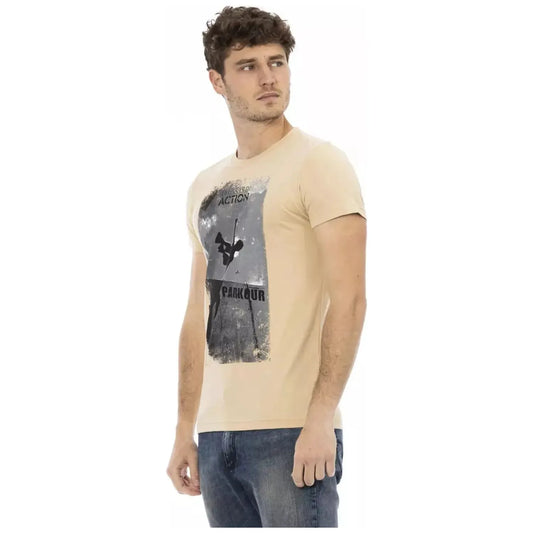 Trussardi Action Elegant Beige Round Neck Tee with Chic Print beige-cotton-t-shirt-2