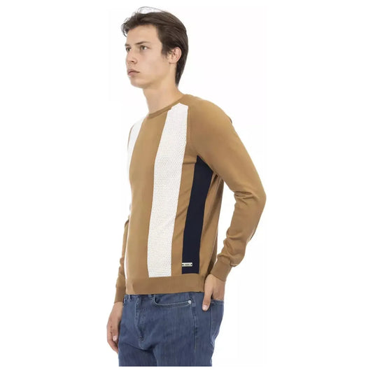 Baldinini Trend Elegant Cotton Crew Neck Sweater brown-cotton-sweater-2