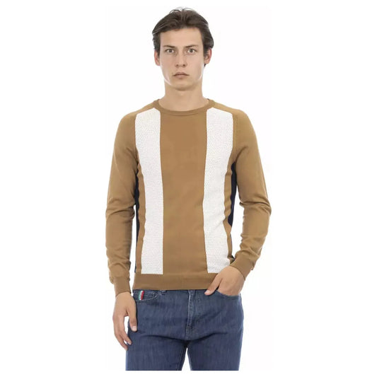 Baldinini Trend Elegant Cotton Crew Neck Sweater brown-cotton-sweater-2