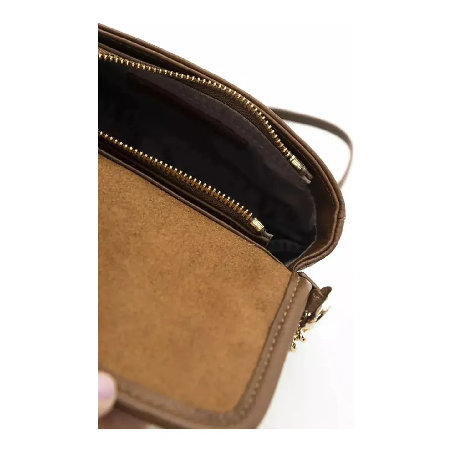 Cerruti 1881 Elegant Double Pocket Leather Crossbody Bag brown-leather-crossbody-bag