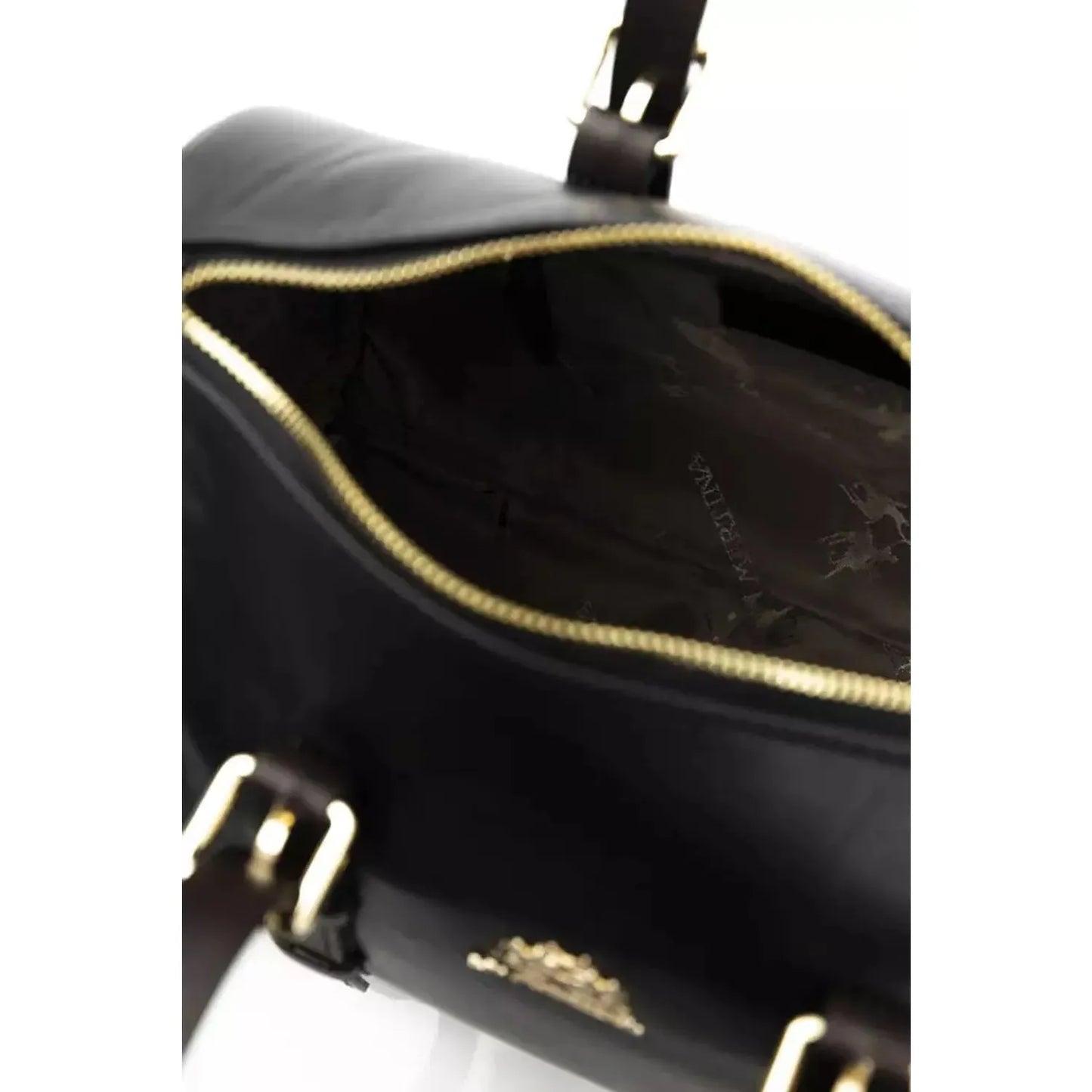 La Martina Elegant Black Leather Crossbody Bag black-messenger-bag-1