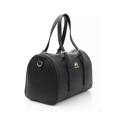 La Martina Elegant Black Leather Crossbody Bag black-messenger-bag-1